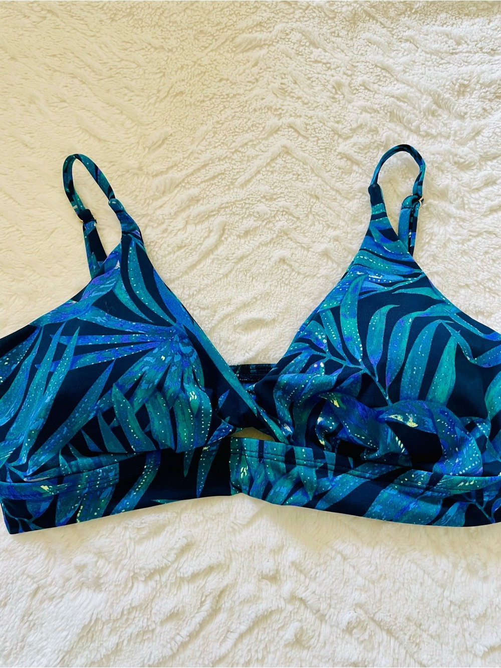 Carve Designs Blue & Teal Tropical Leaf Print Swim Top.